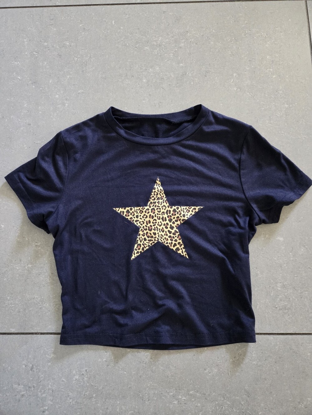 SHEIN Navy Short Sleeve Tee with Leopard Star Graphic